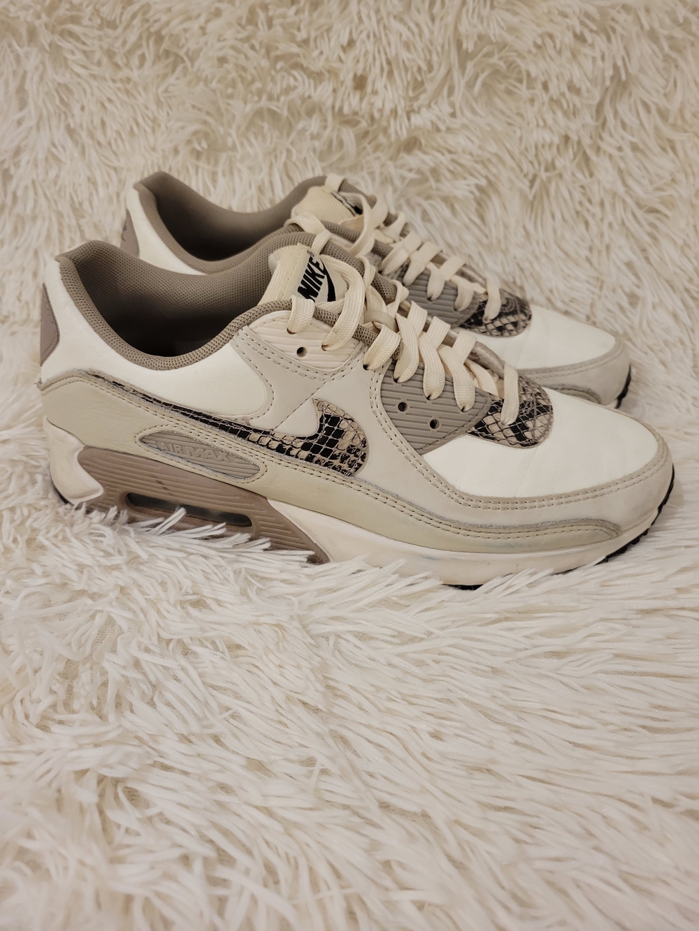 Nike Women's Sneakers in Cream and Taupe with Snake-Print Swoosh